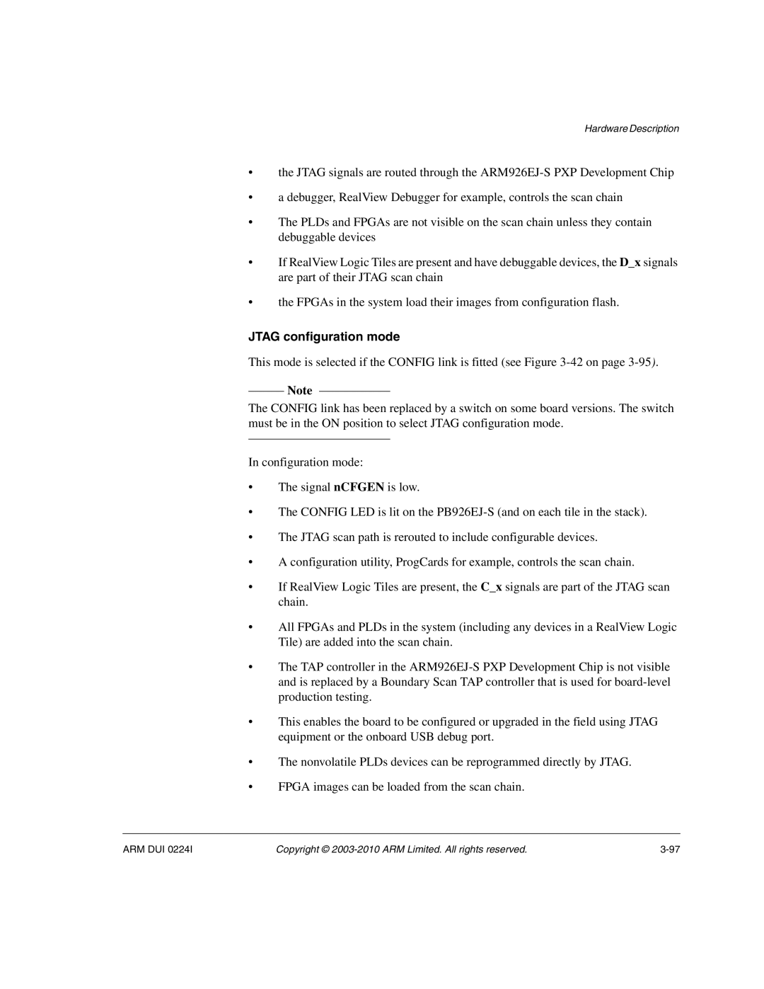 ARM ARM DUI 0224I manual Jtag configuration mode 