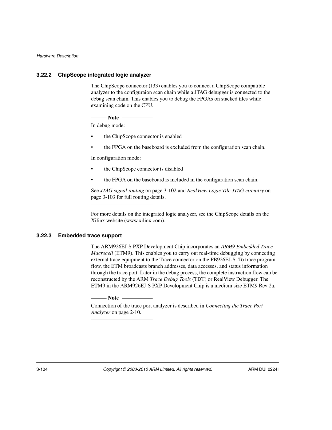 ARM ARM DUI 0224I manual ChipScope integrated logic analyzer, Embedded trace support 