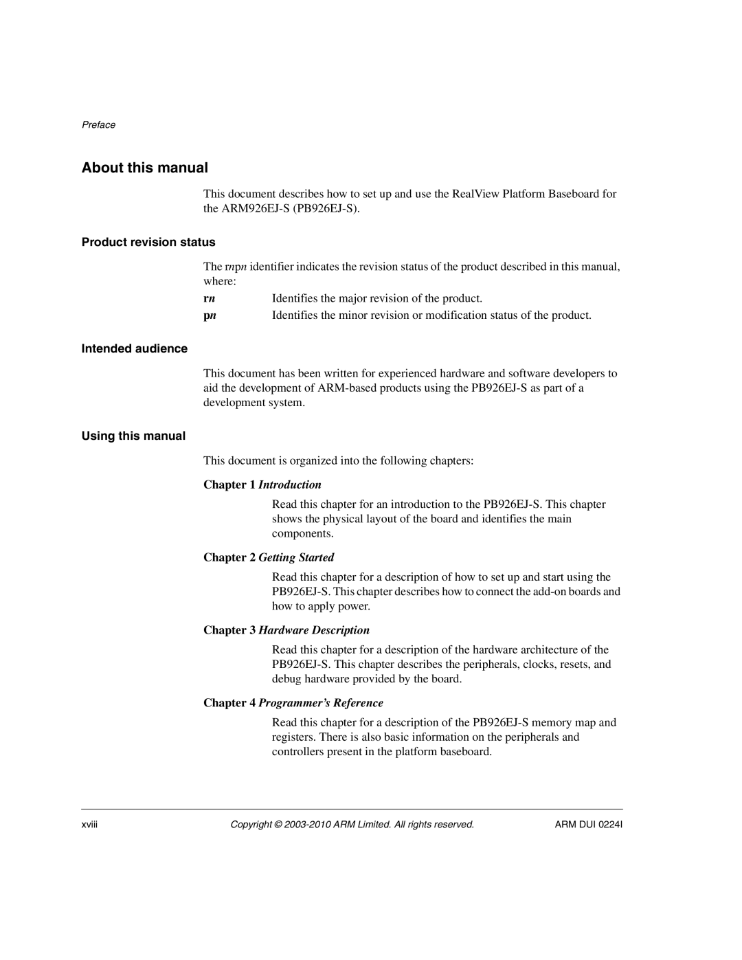 ARM ARM DUI 0224I About this manual, Product revision status, Intended audience, Using this manual 