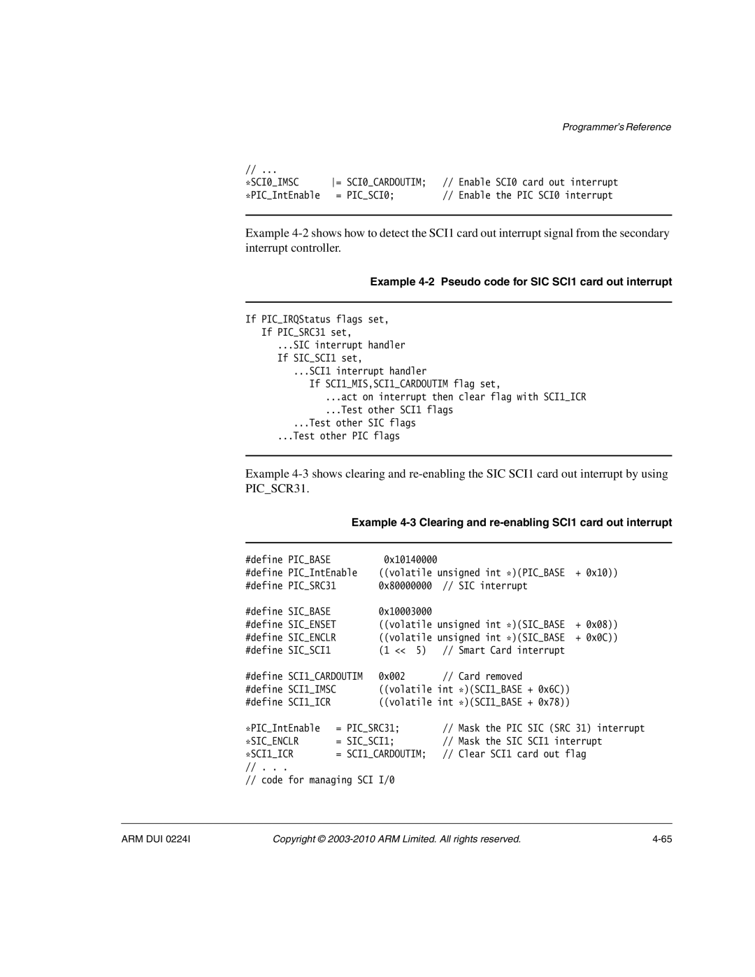 ARM ARM DUI 0224I manual Example 4-2 Pseudo code for SIC SCI1 card out interrupt 