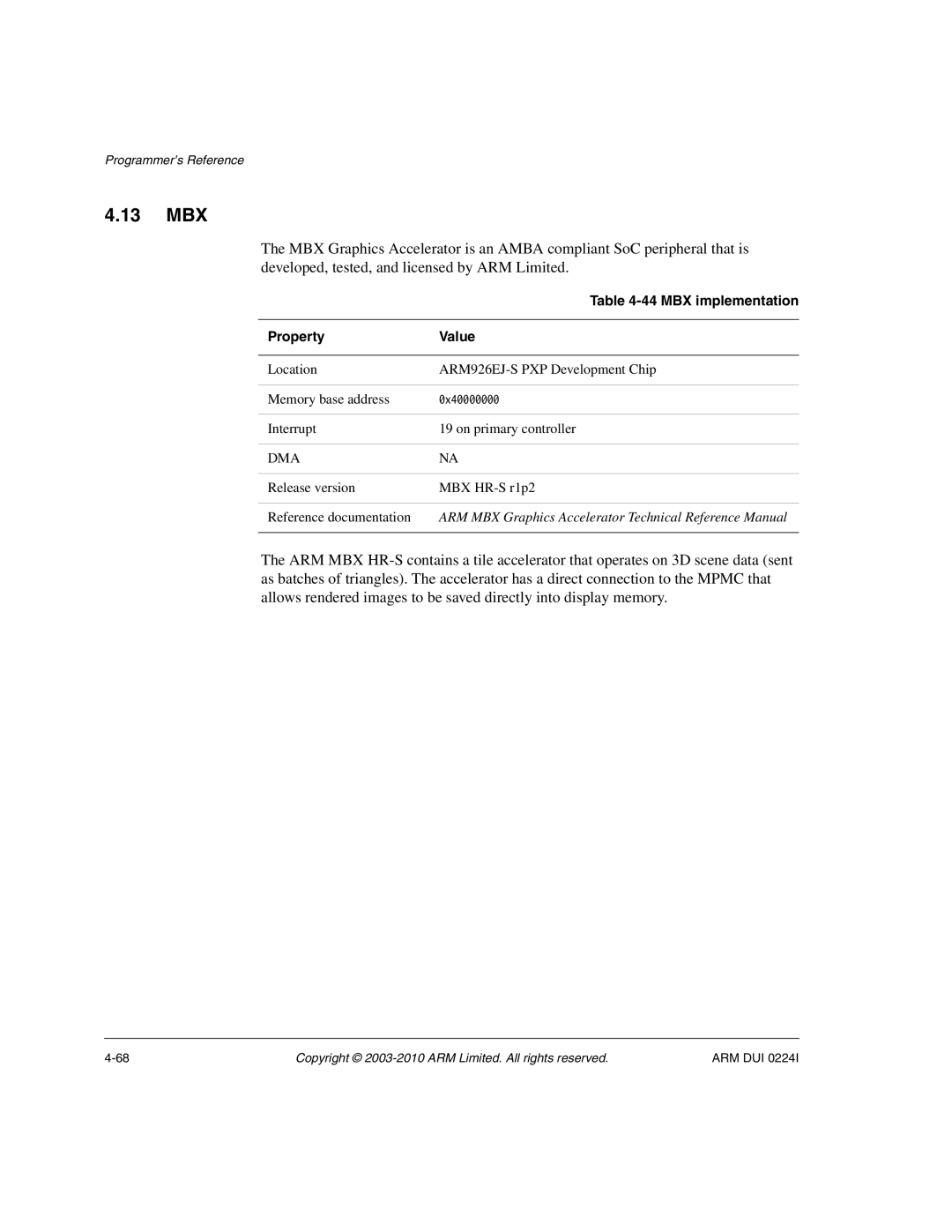 ARM ARM DUI 0224I manual 13 MBX, MBX implementation 