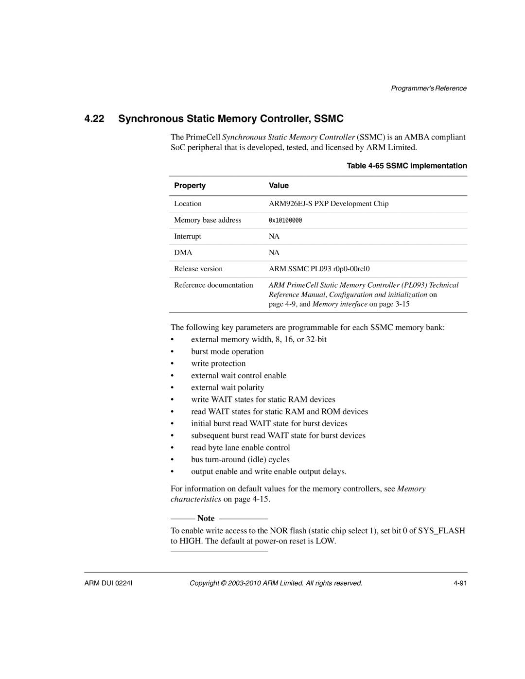 ARM ARM DUI 0224I manual Synchronous Static Memory Controller, Ssmc, Ssmc implementation 