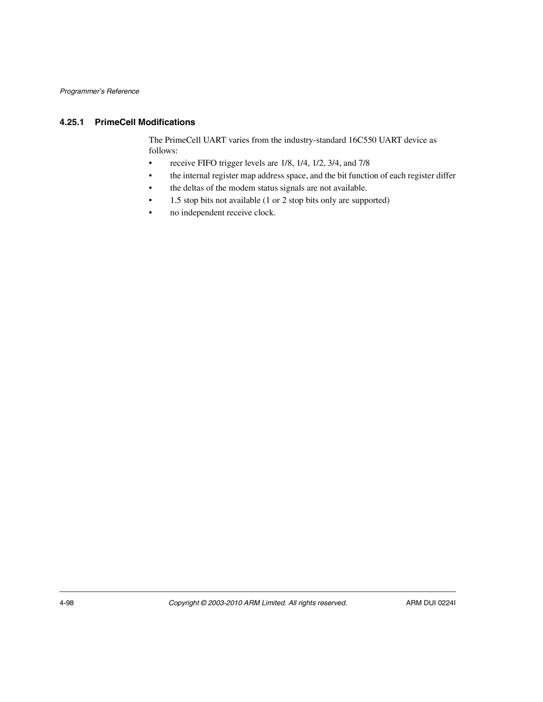 ARM ARM DUI 0224I manual PrimeCell Modifications 