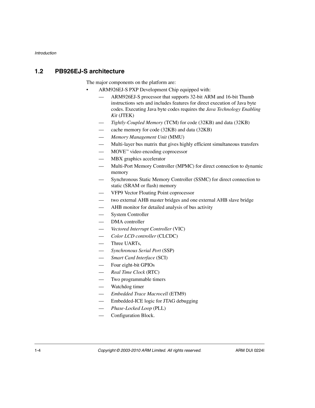 ARM ARM DUI 0224I manual PB926EJ-S architecture 