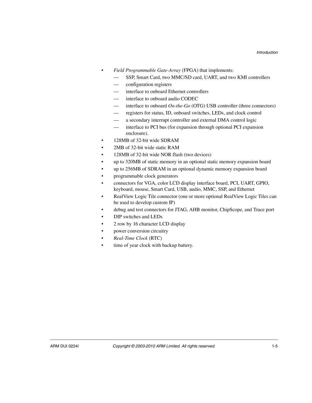 ARM ARM DUI 0224I manual Field Programmable Gate-Array Fpga that implements, Time of year clock with backup battery 