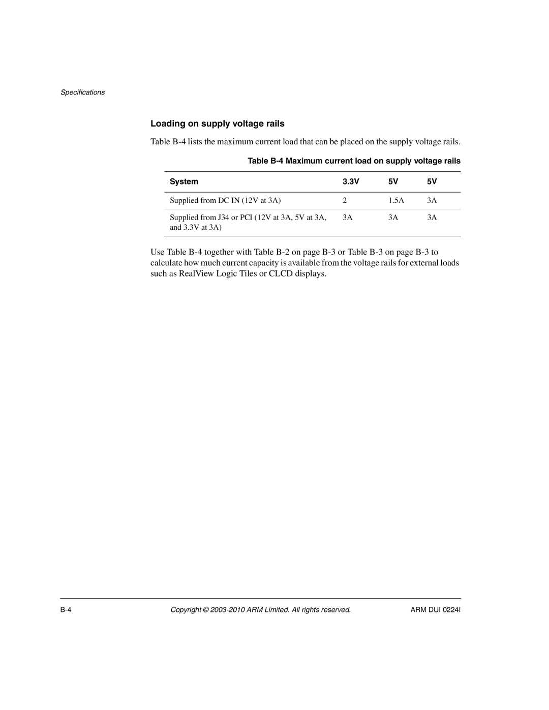 ARM ARM DUI 0224I manual Loading on supply voltage rails 