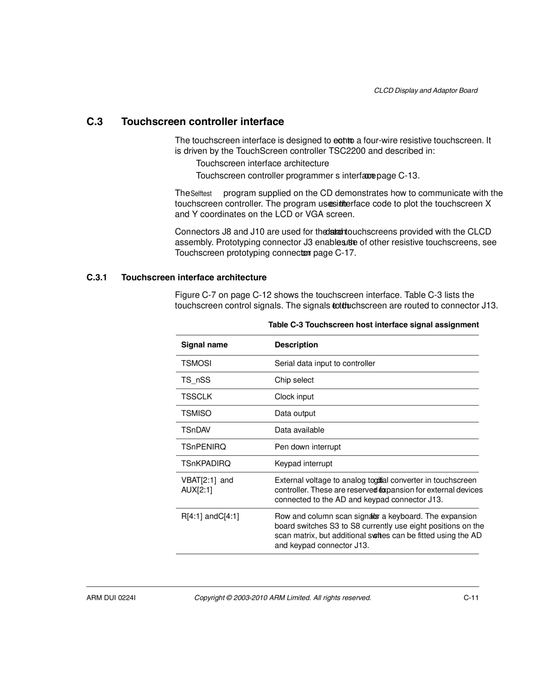 ARM ARM DUI 0224I manual Touchscreen controller interface, Touchscreen interface architecture, VBAT21, AUX21, R41 and C41 