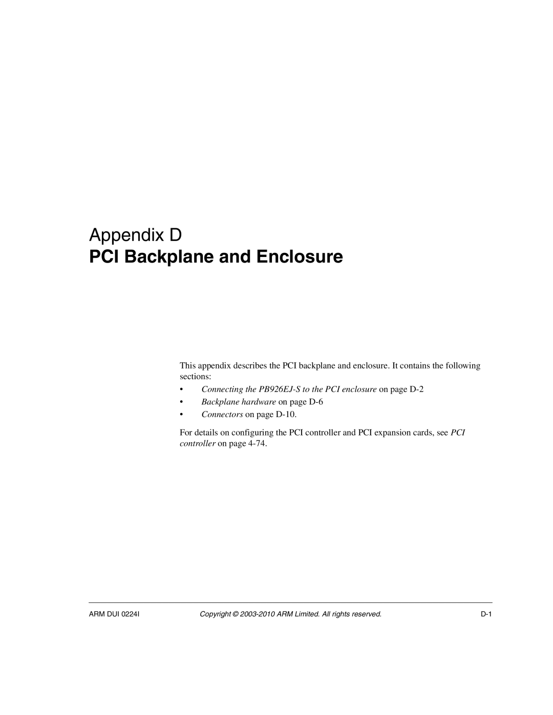 ARM ARM DUI 0224I manual PCI Backplane and Enclosure 