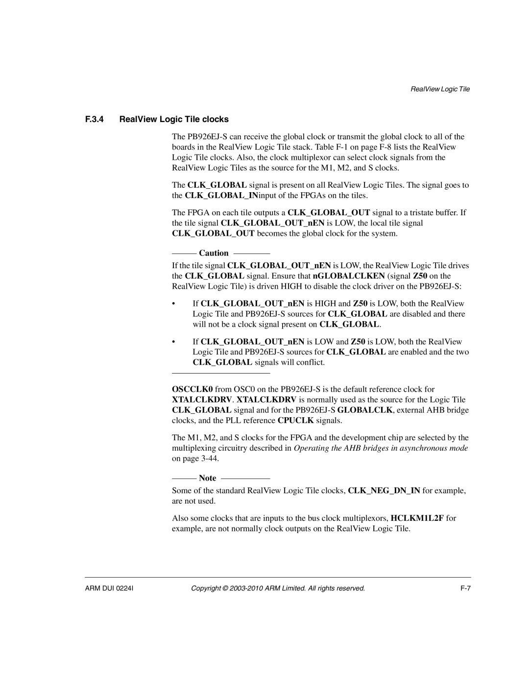 ARM ARM DUI 0224I manual RealView Logic Tile clocks 