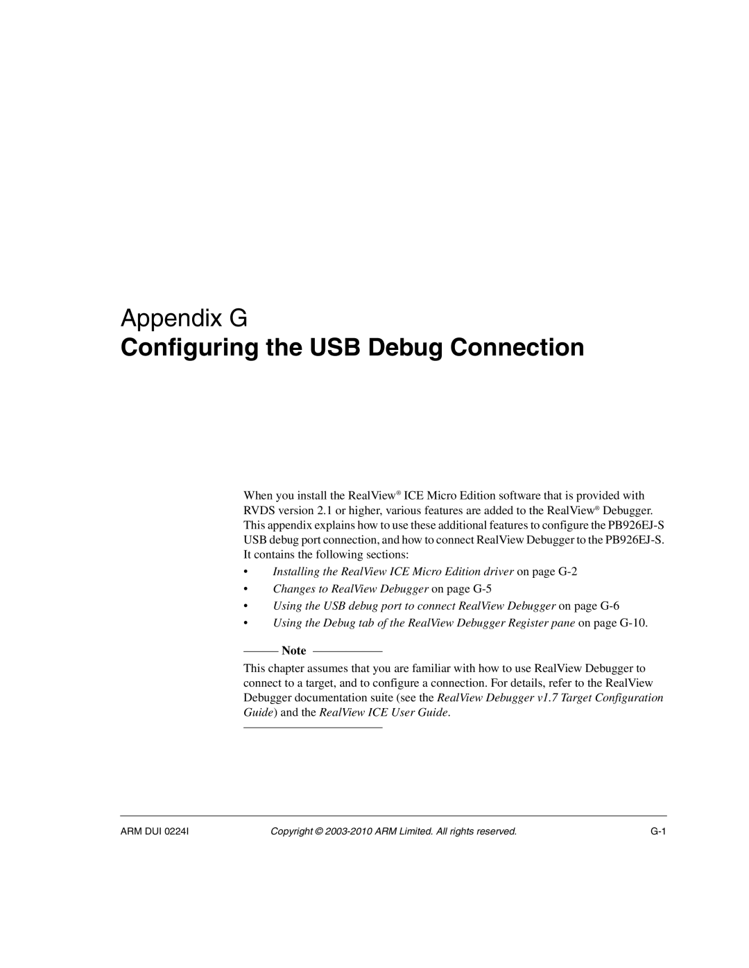 ARM ARM DUI 0224I manual Configuring the USB Debug Connection 