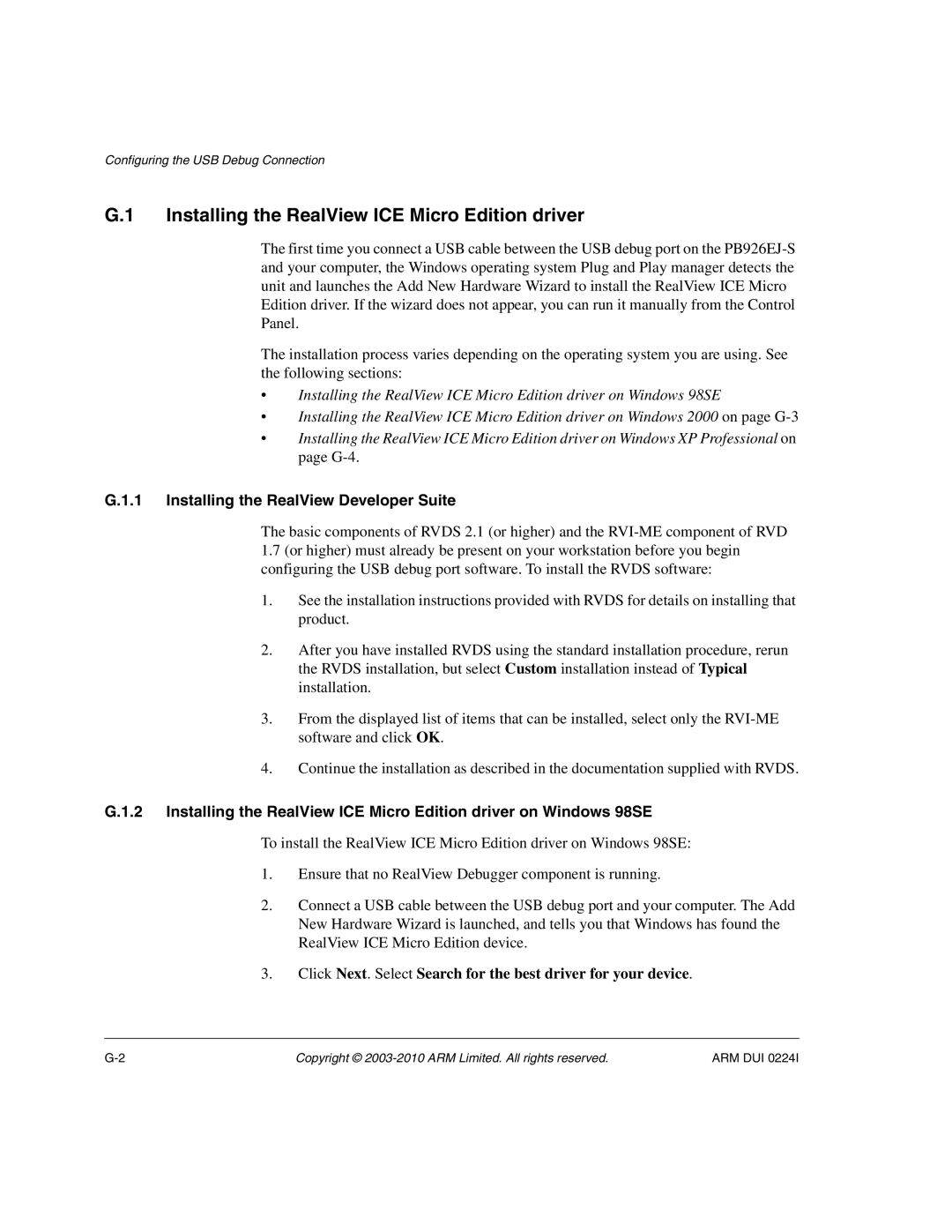 ARM ARM DUI 0224I manual Installing the RealView ICE Micro Edition driver, Installing the RealView Developer Suite 