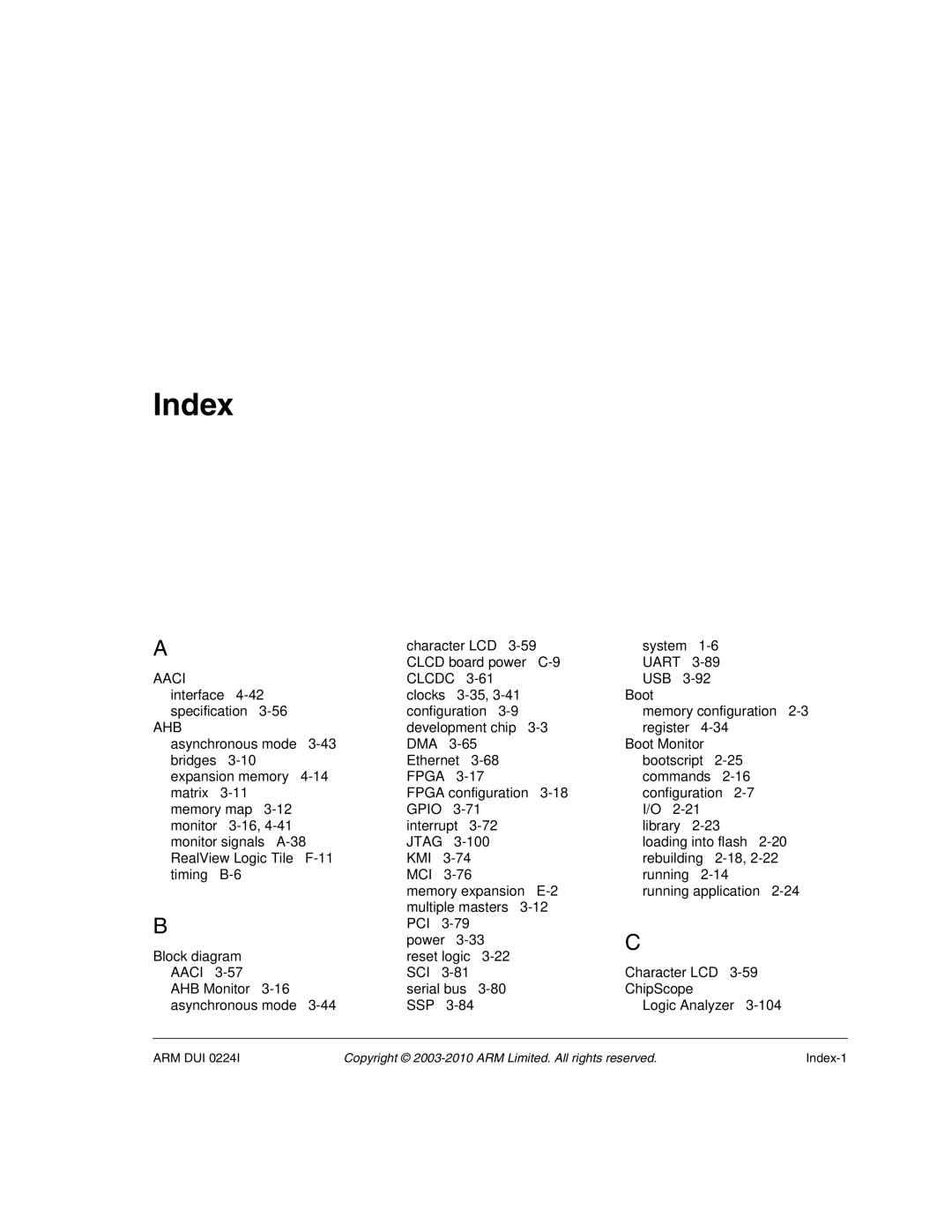 ARM ARM DUI 0224I manual Uart Aaci, Ahb, Jtag, Mci 