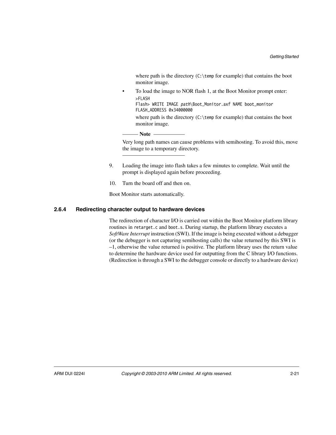 ARM ARM DUI 0224I manual Redirecting character output to hardware devices 