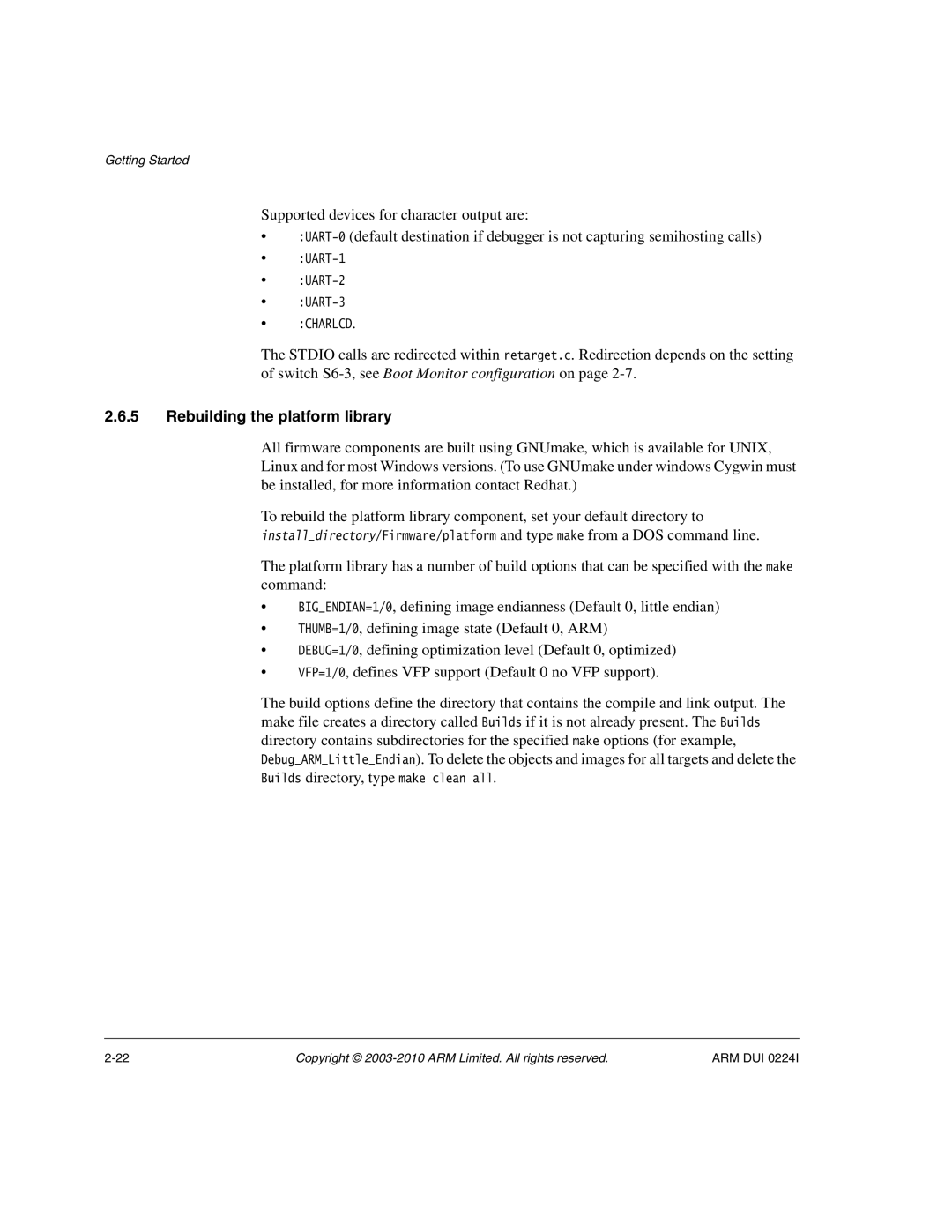 ARM ARM DUI 0224I manual Rebuilding the platform library 