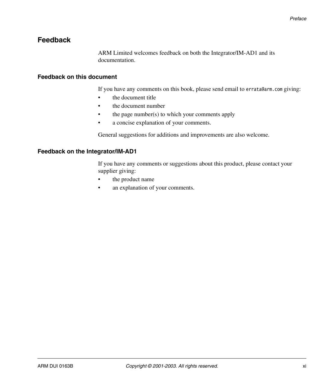 Arm Enterprises manual Feedback on this document, Feedback on the Integrator/IM-AD1 