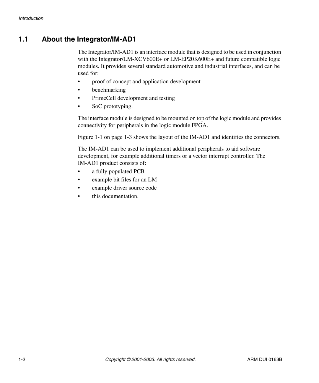 Arm Enterprises manual About the Integrator/IM-AD1, ARM DUI 0163B 