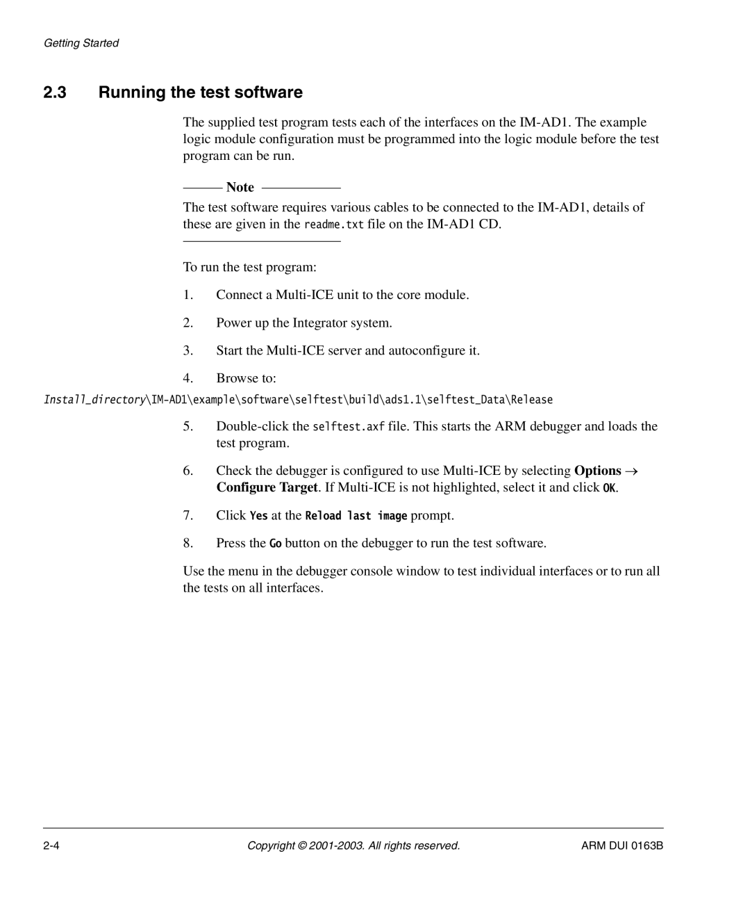 Arm Enterprises IM-AD1 manual Running the test software 