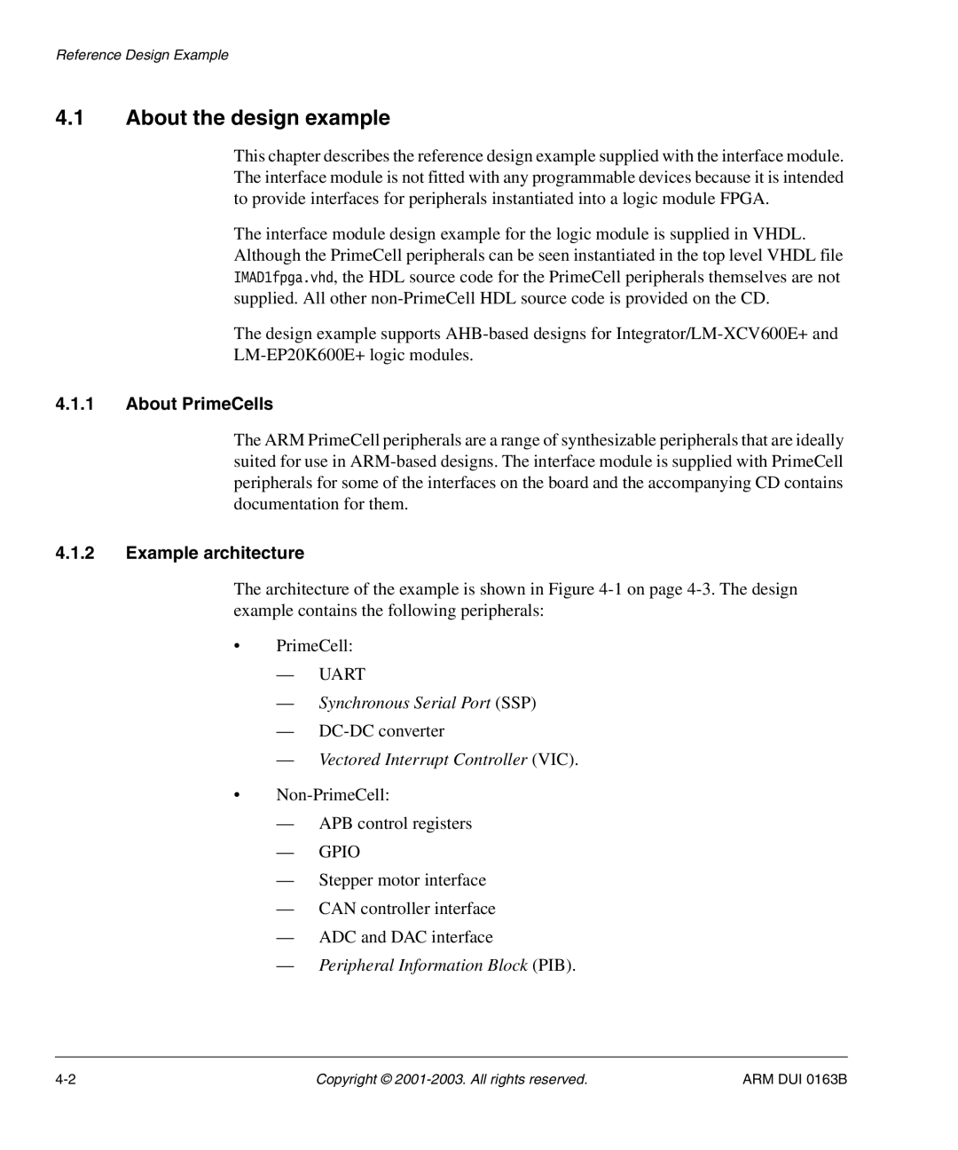 Arm Enterprises IM-AD1 manual About the design example, About PrimeCells, Example architecture 