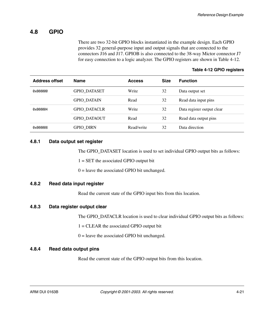 Arm Enterprises IM-AD1 manual Data output set register, Read data input register, Data register output clear 