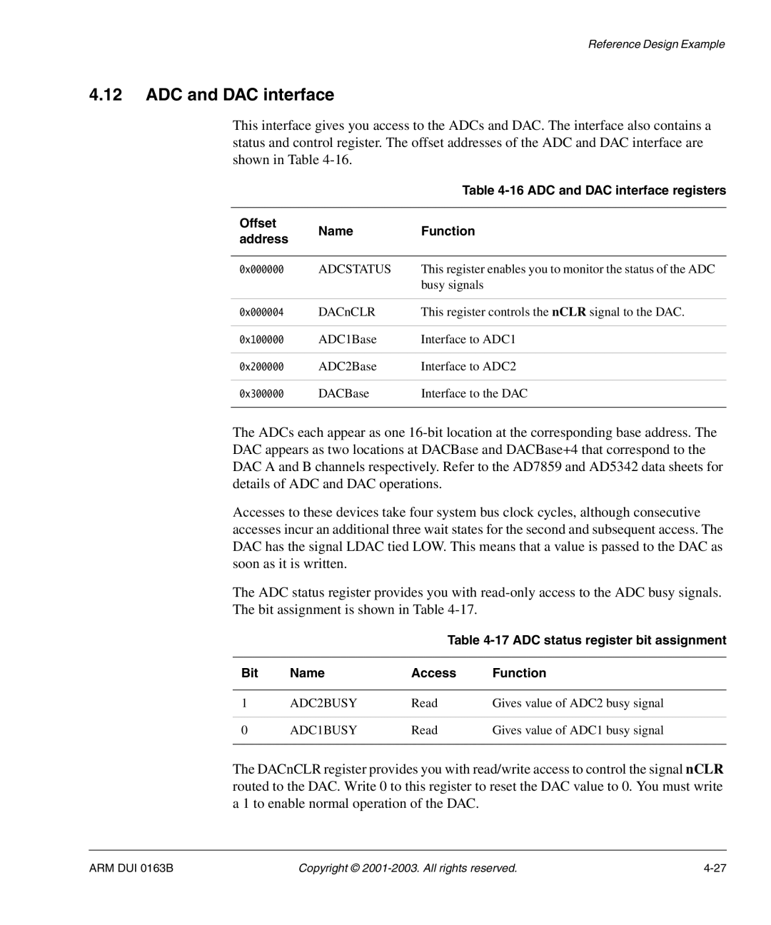 Arm Enterprises IM-AD1 manual ADC and DAC interface registers, Adcstatus, ADC2BUSY, ADC1BUSY 