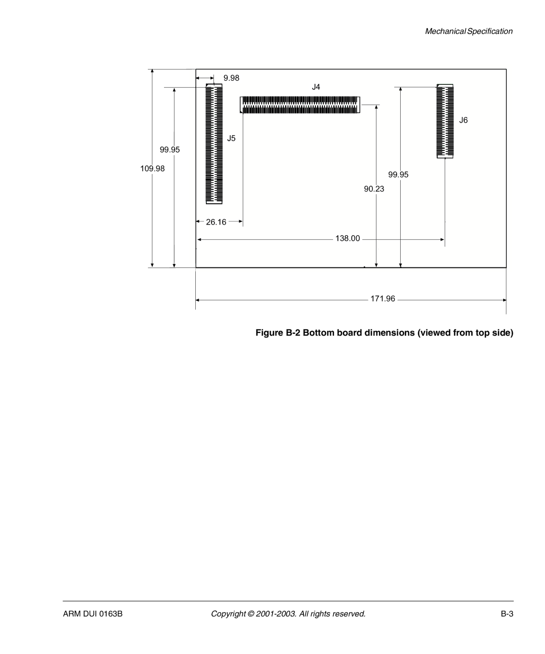 Arm Enterprises IM-AD1 manual Figure B-2 Bottom board dimensions viewed from top side 