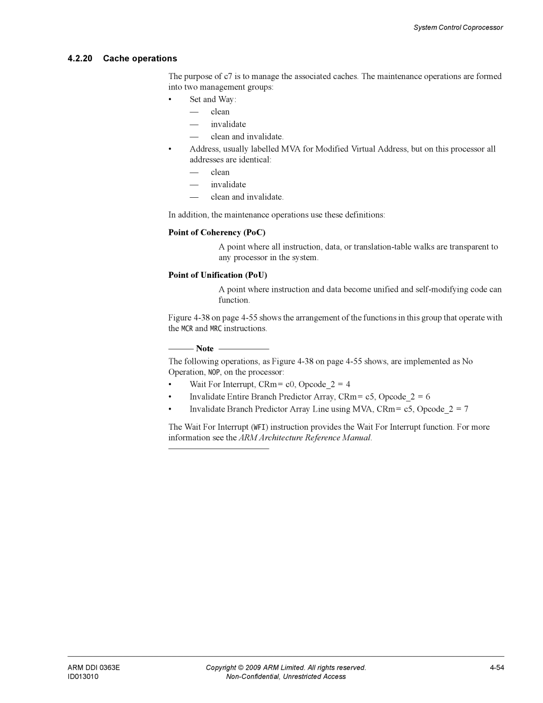 ARM R4F, r1p3 manual Cache operations, Point of Coherency PoC, Point of Unification PoU 