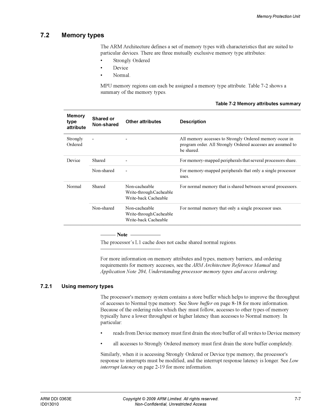 ARM R4F, r1p3 manual Memory types, Using memory types 