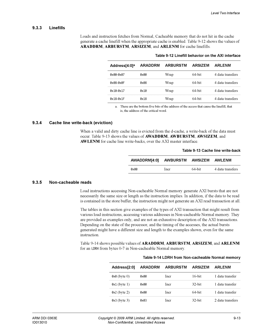 ARM R4F, r1p3 manual Linefills, Cache line write-back eviction, Non-cacheable reads 