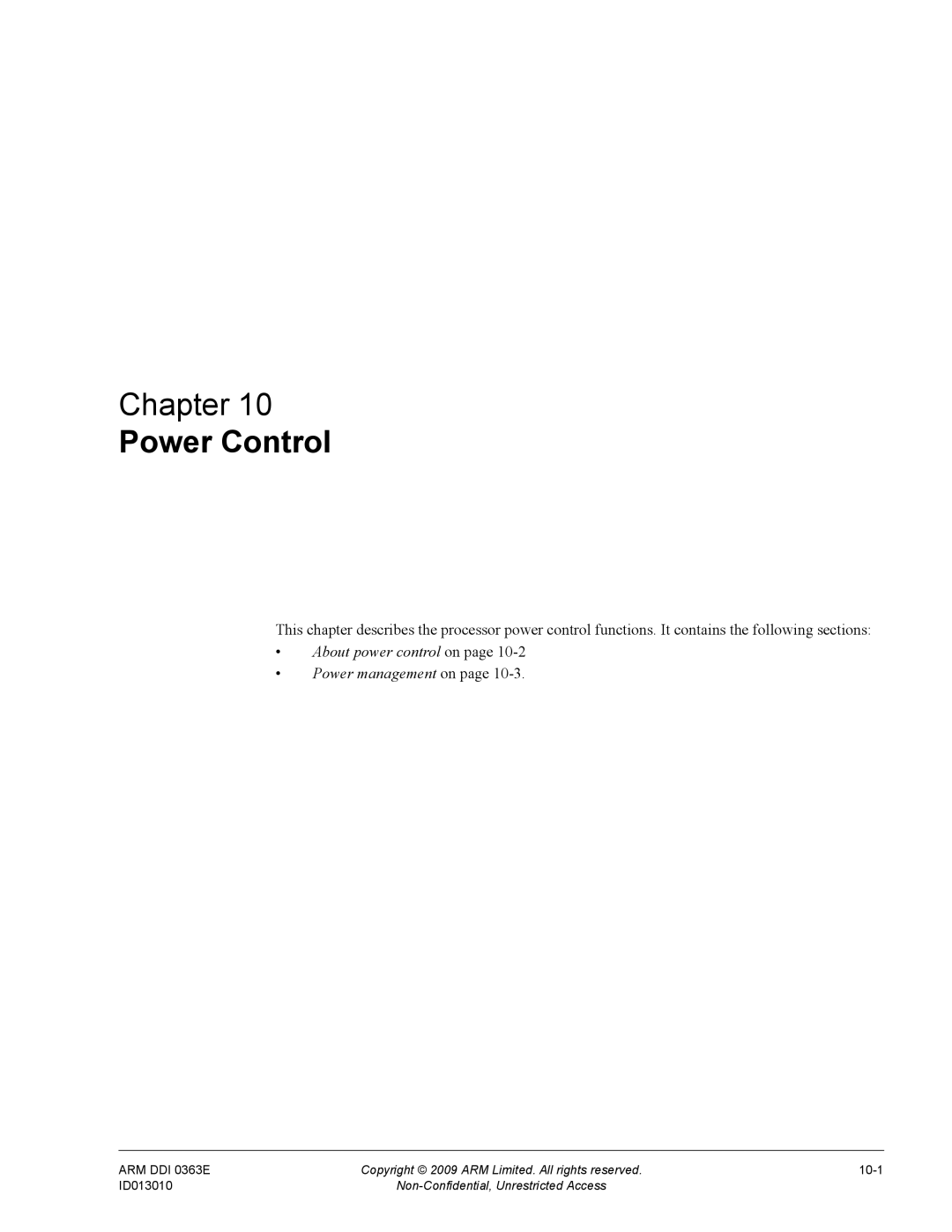 ARM r1p3, R4F manual Power Control, About power control on Power management on 