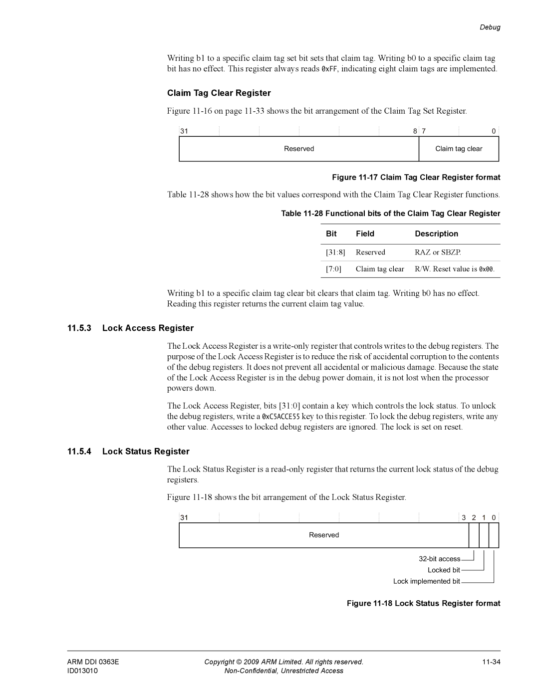 ARM R4F, r1p3 manual Claim Tag Clear Register, Lock Access Register, Lock Status Register 