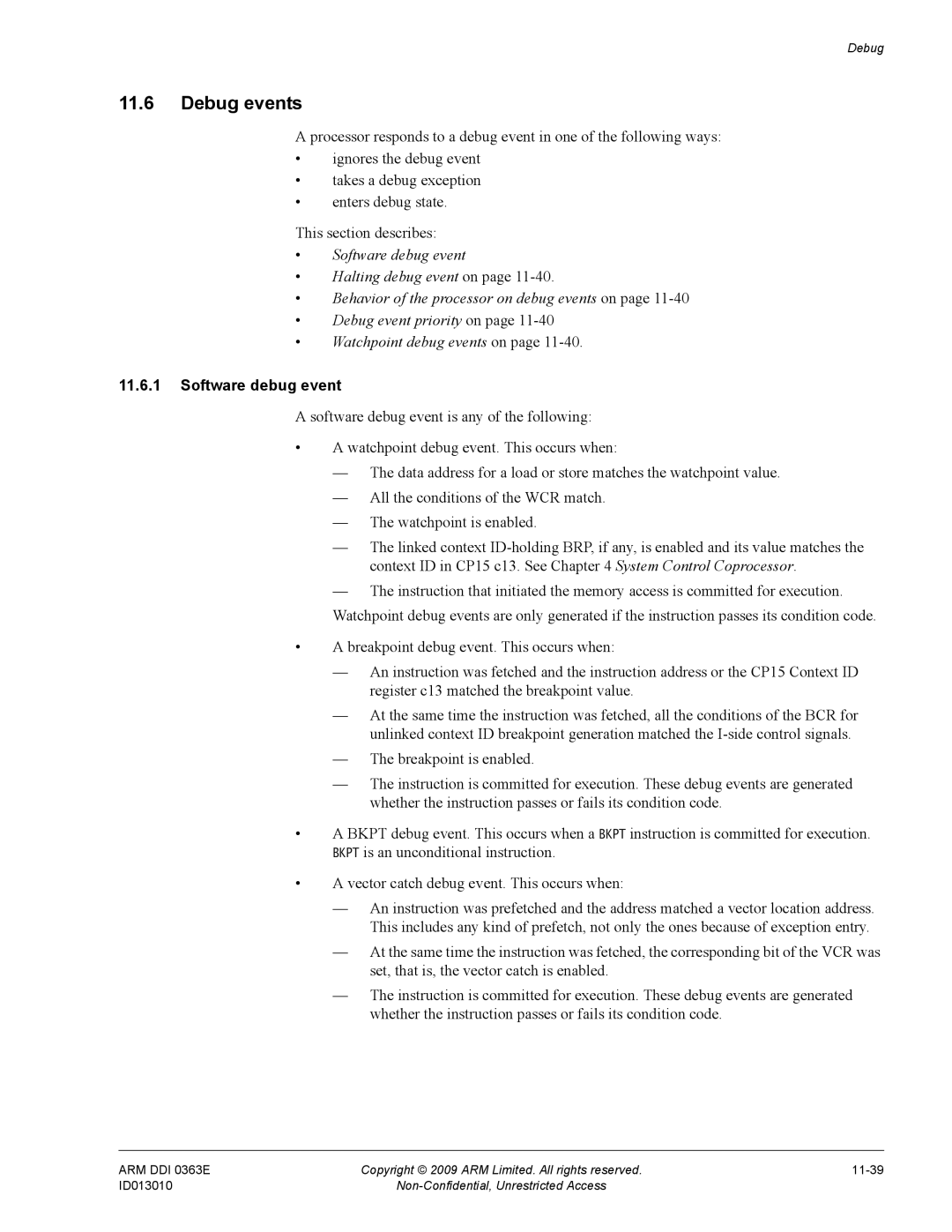 ARM r1p3, R4F manual Debug events, Software debug event 