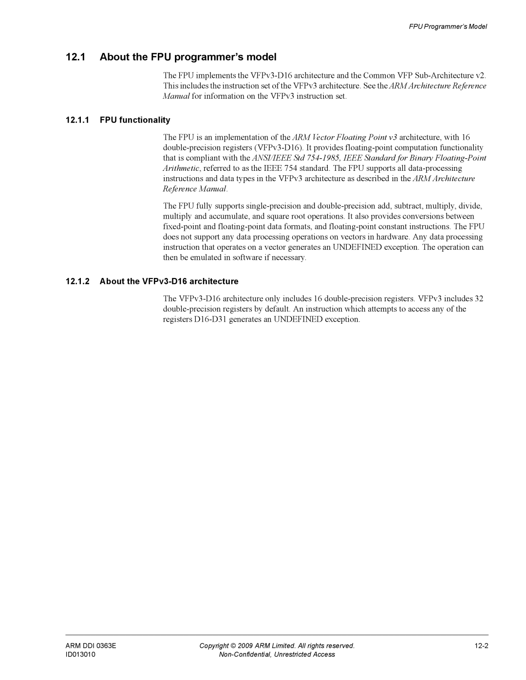 ARM R4F, r1p3 manual About the FPU programmer’s model, FPU functionality, About the VFPv3-D16 architecture 