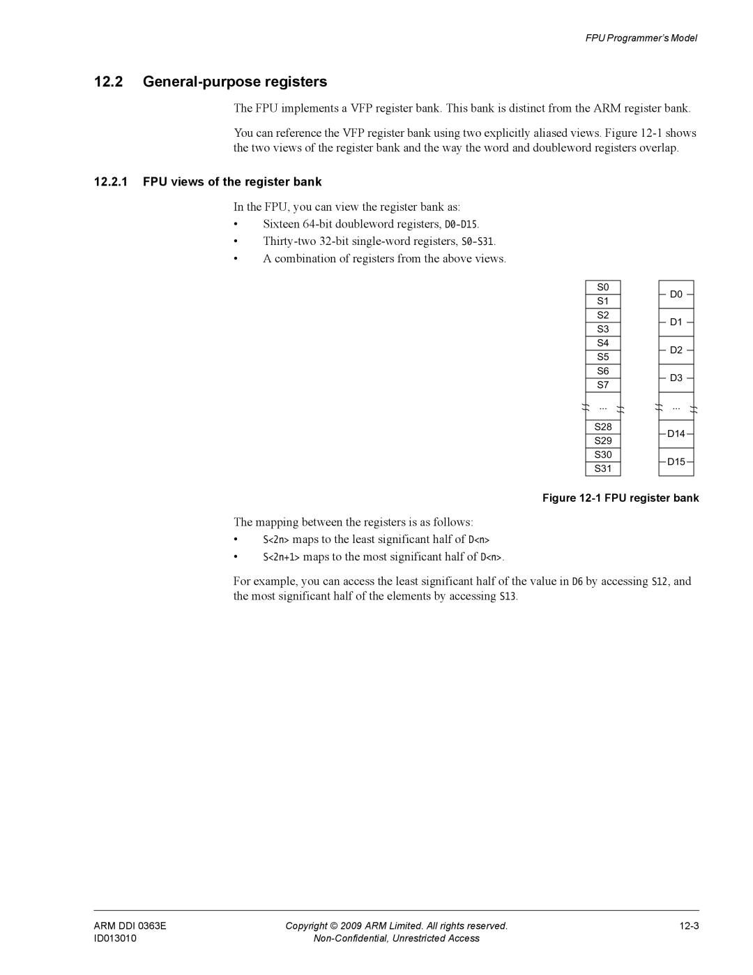 ARM r1p3, R4F manual General-purpose registers, FPU views of the register bank 