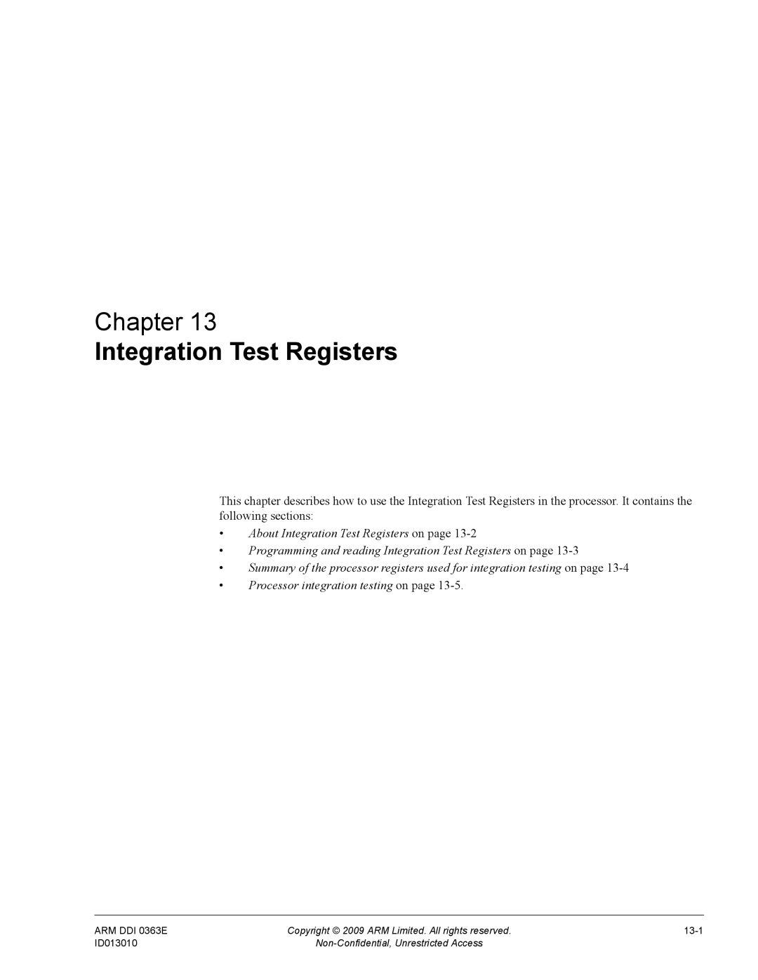 ARM R4F, r1p3 manual Integration Test Registers 