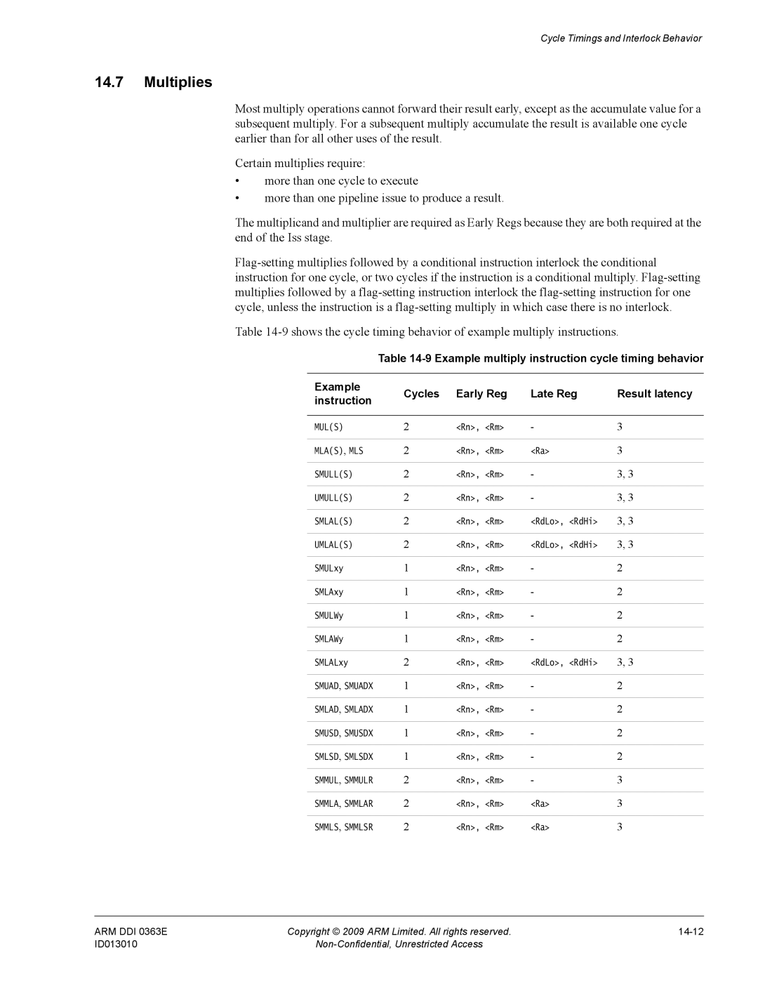 ARM R4F, r1p3 manual Multiplies, Umlals 