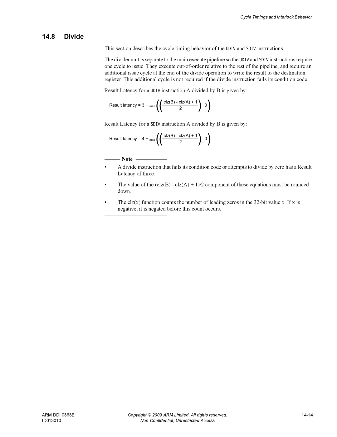 ARM R4F, r1p3 manual Divide 