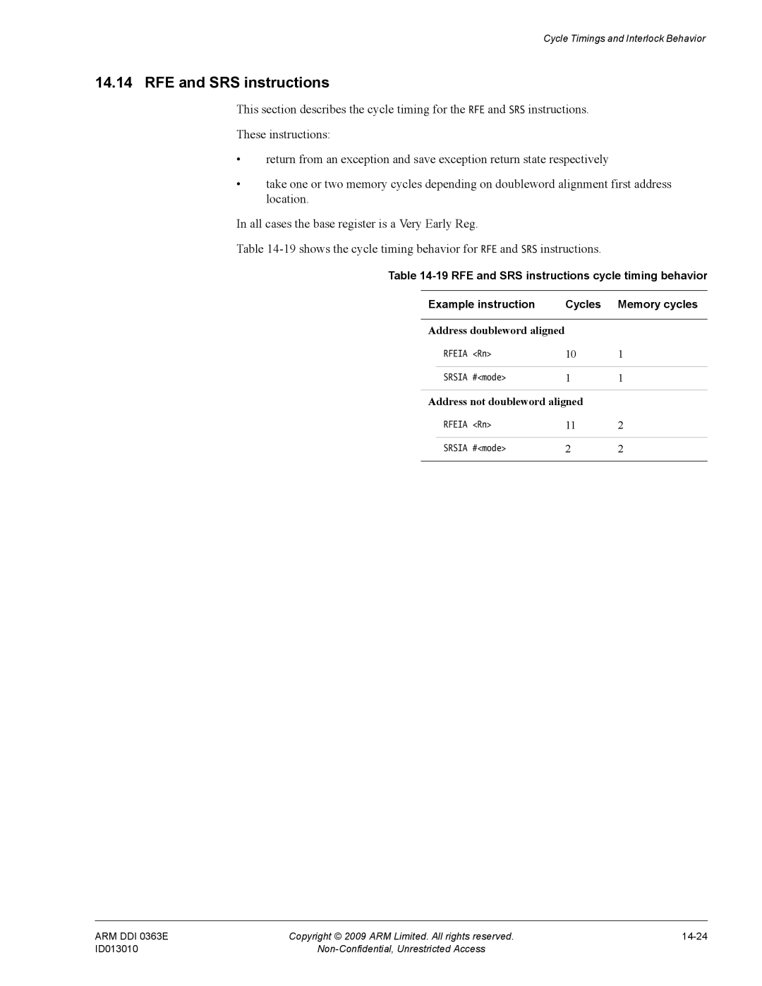 ARM R4F, r1p3 manual RFE and SRS instructions 