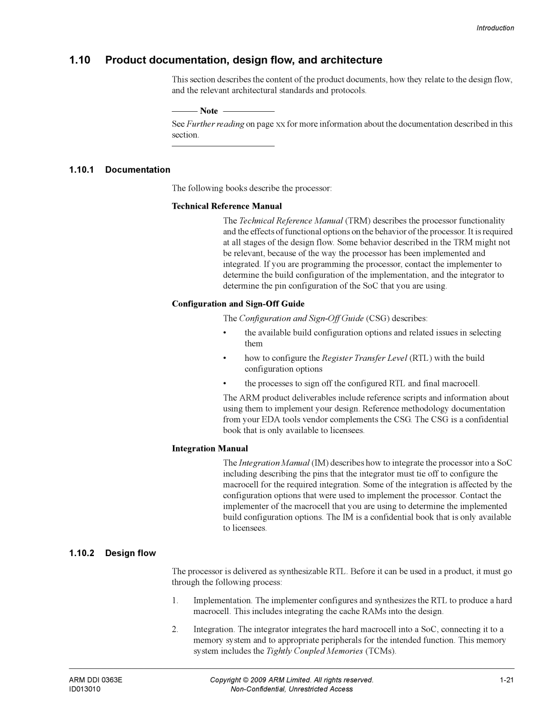 ARM R4F, r1p3 manual Product documentation, design flow, and architecture, Documentation, Design flow 