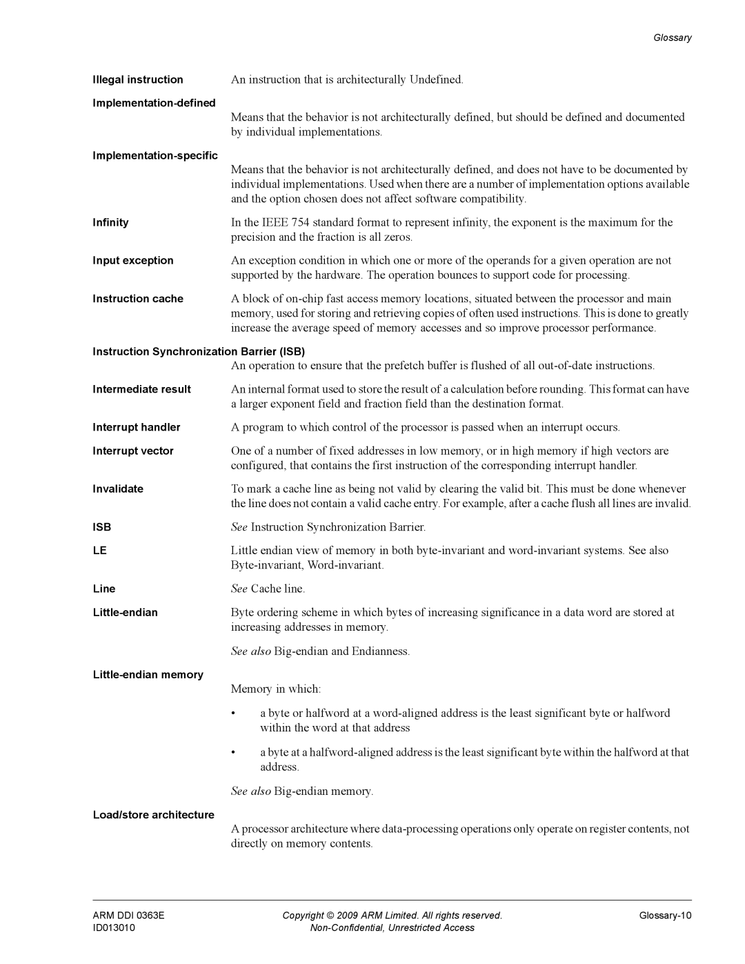 ARM R4 An instruction that is architecturally Undefined, By individual implementations, Byte-invariant, Word-invariant 