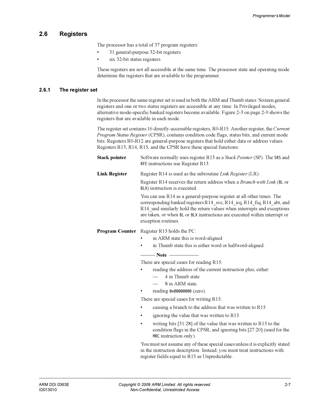 ARM r1p3, R4F manual Registers, Register set 