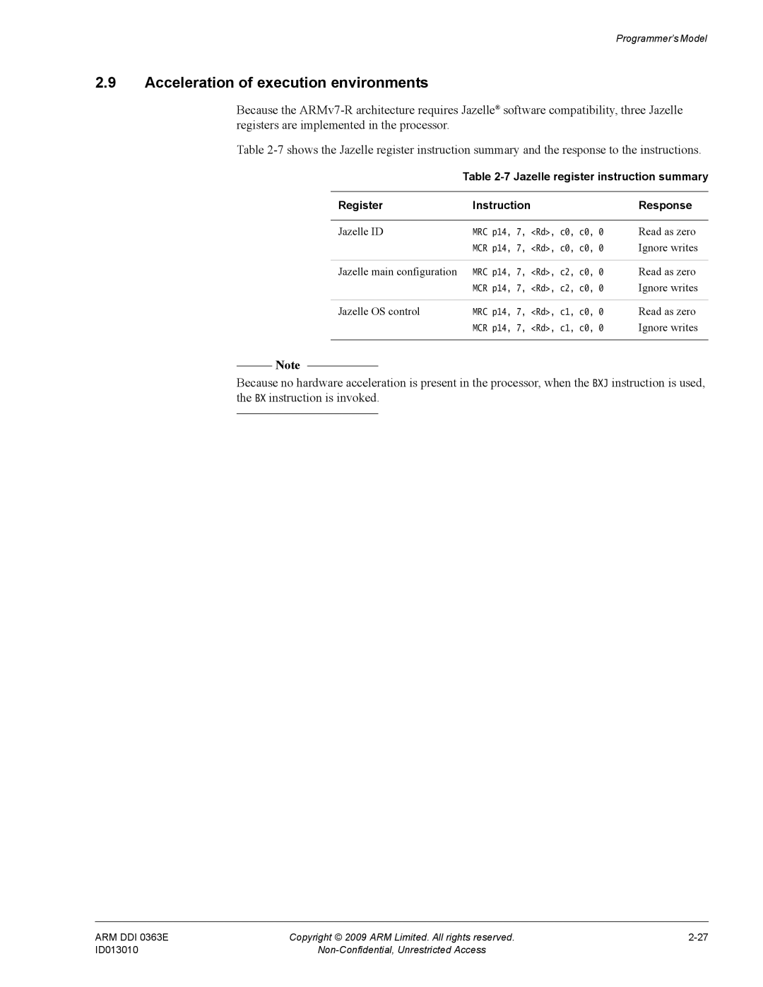 ARM R4F, r1p3 manual Acceleration of execution environments 