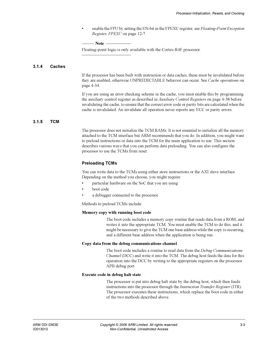 ARM R4F, r1p3 manual Caches, 5 TCM, Preloading TCMs 