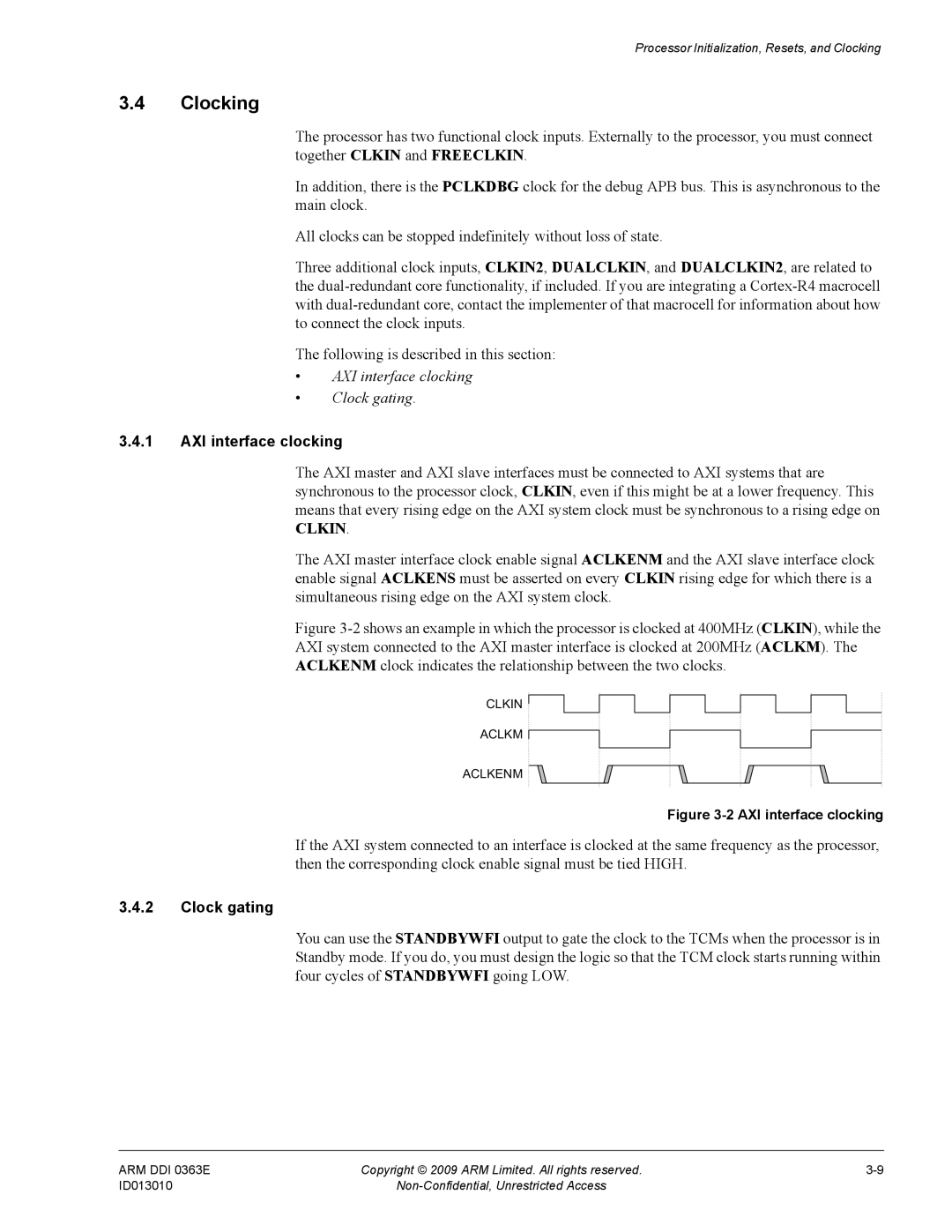 ARM R4F, r1p3 manual Clocking, AXI interface clocking Clock gating 