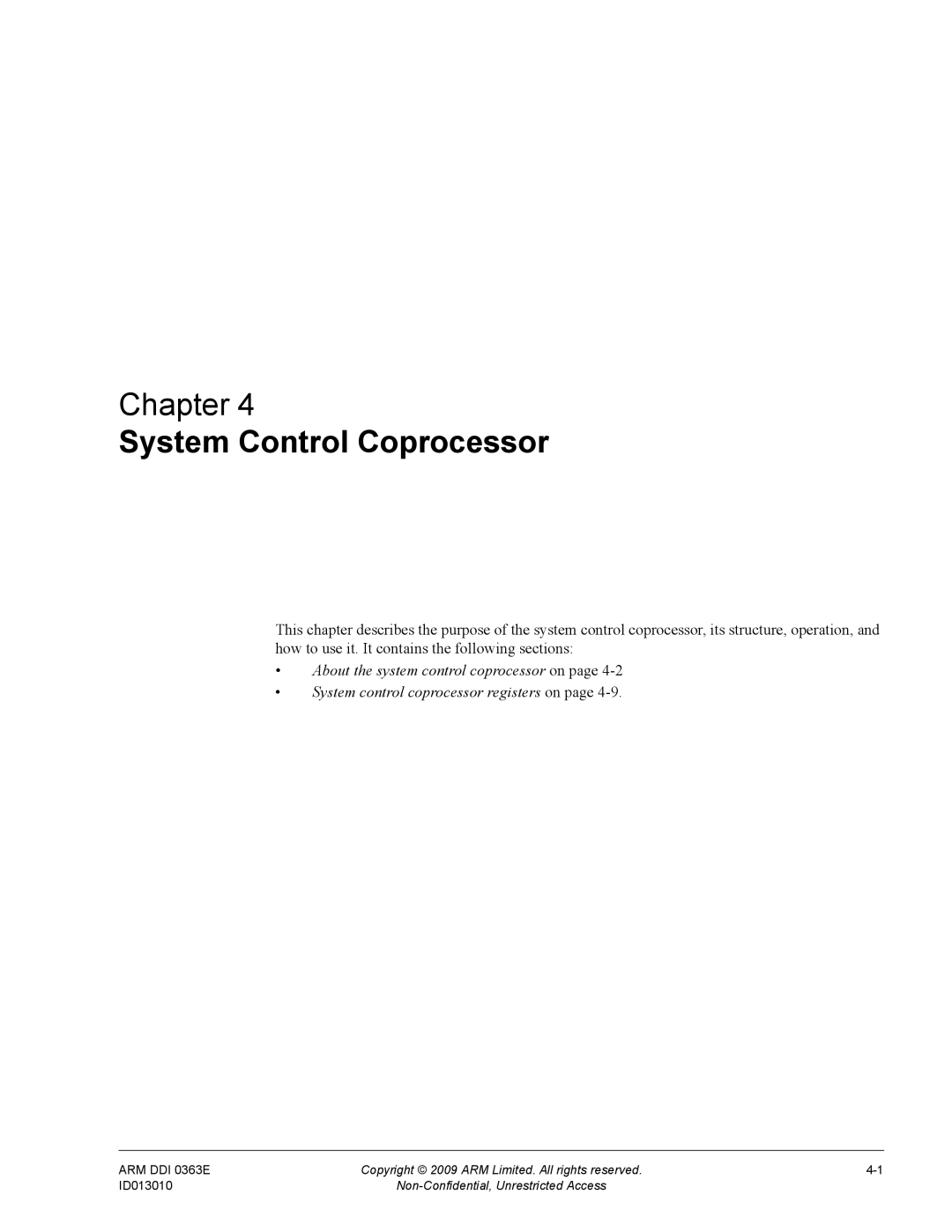 ARM R4F, r1p3 manual System Control Coprocessor 