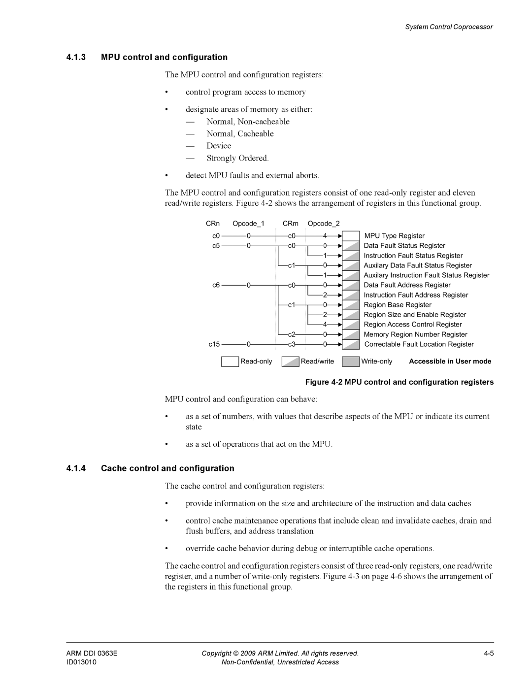 ARM r1p3, R4F manual MPU control and configuration, Cache control and configuration 