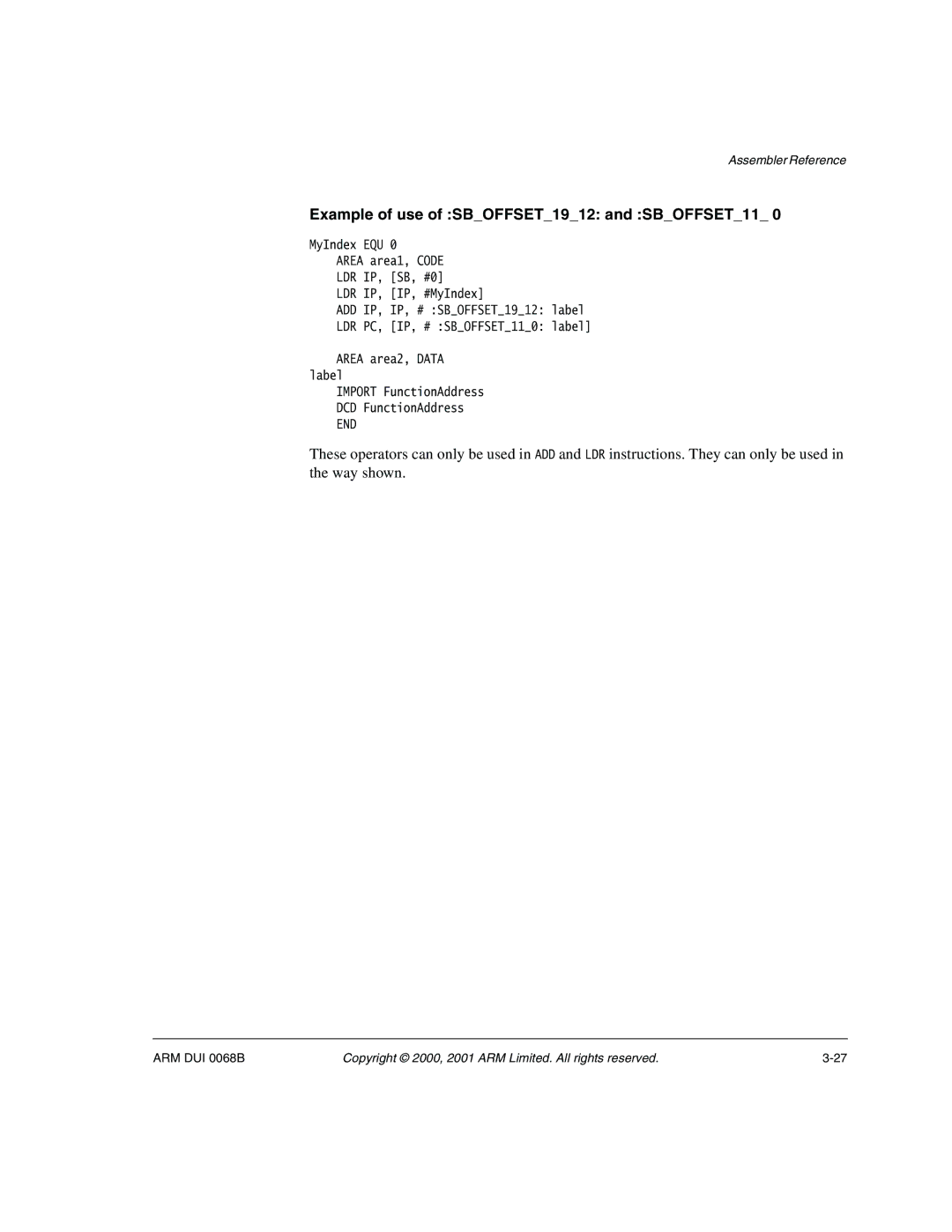 ARM VERSION 1.2 manual Example of use of SBOFFSET1912 and SBOFFSET11 