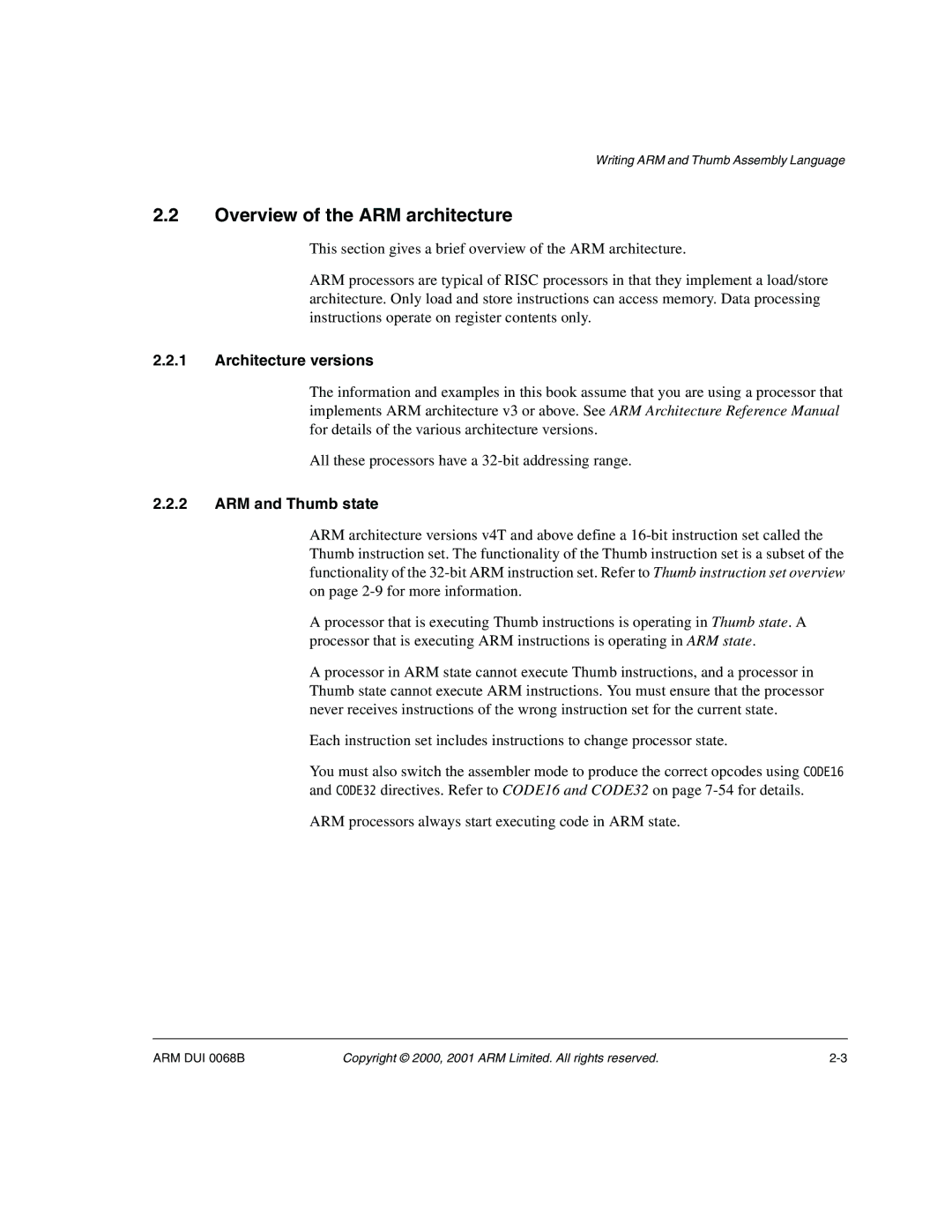 ARM VERSION 1.2 manual Overview of the ARM architecture, Architecture versions, ARM and Thumb state 