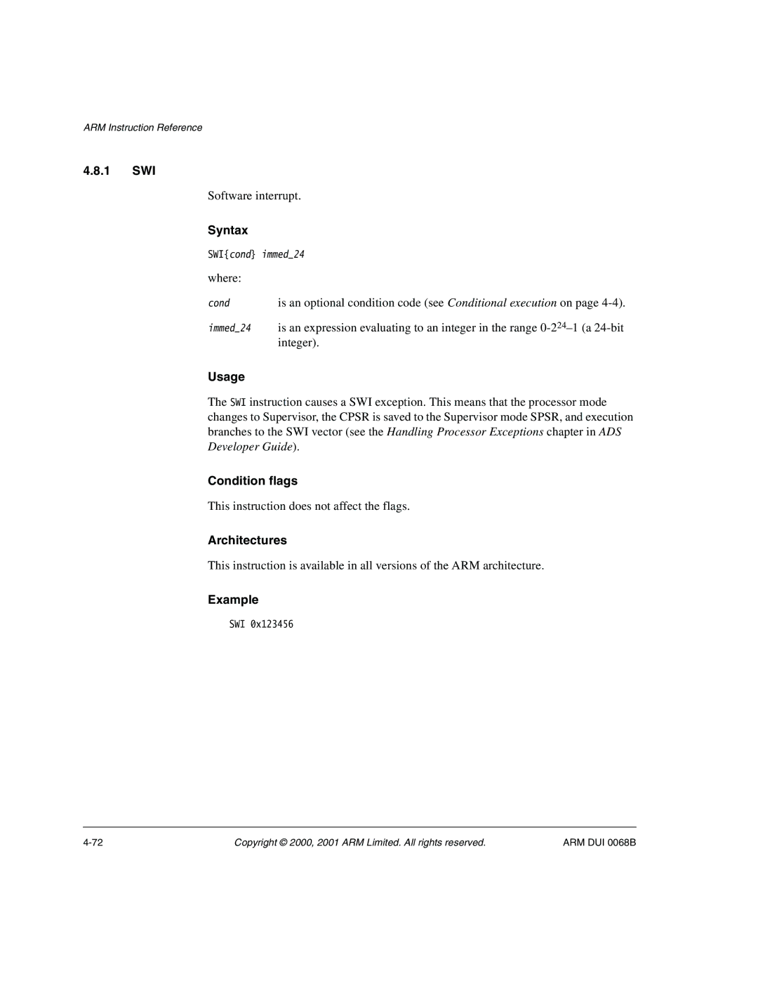 ARM VERSION 1.2 manual 1 SWI, Software interrupt 