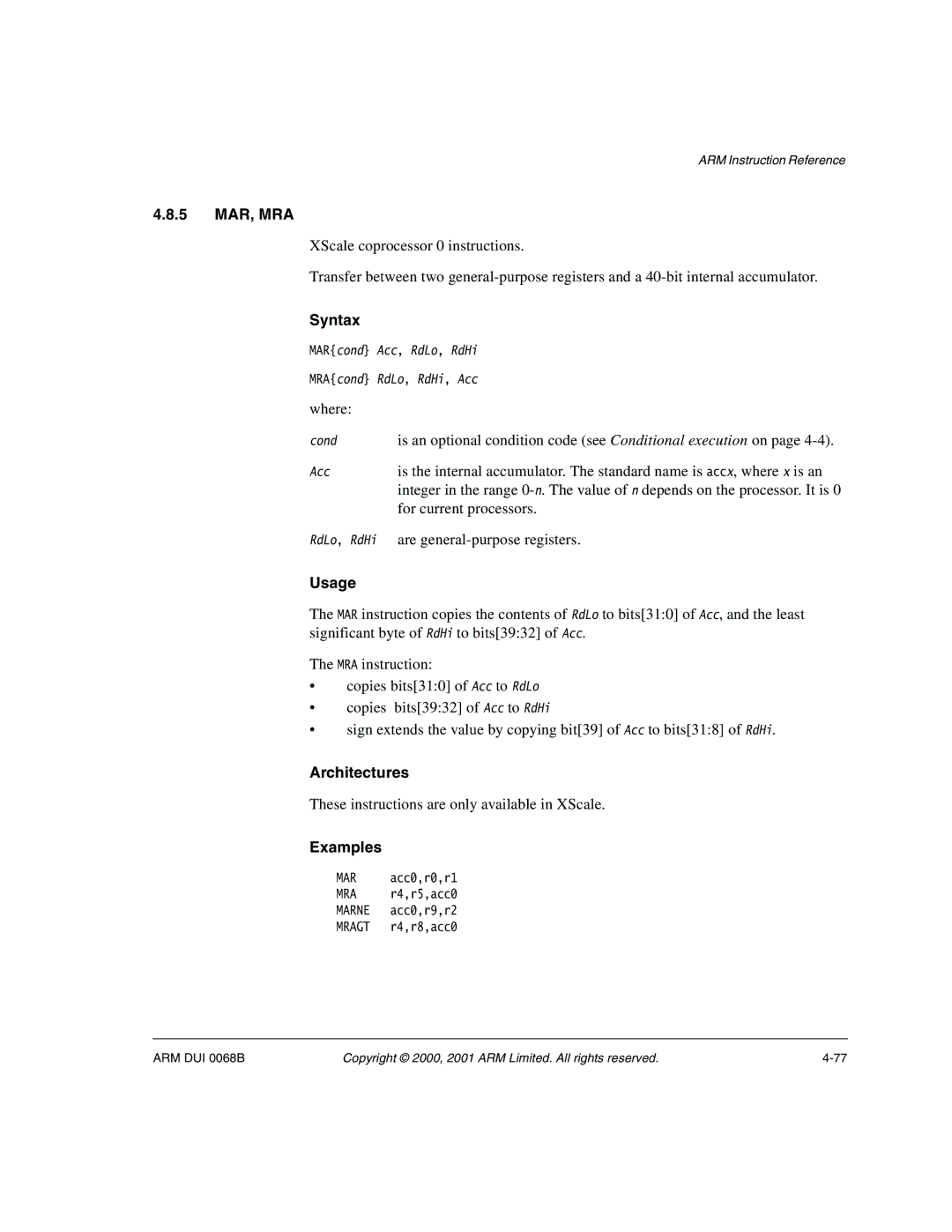 ARM VERSION 1.2 manual 5 MAR, MRA, For current processors, Are general-purpose registers 