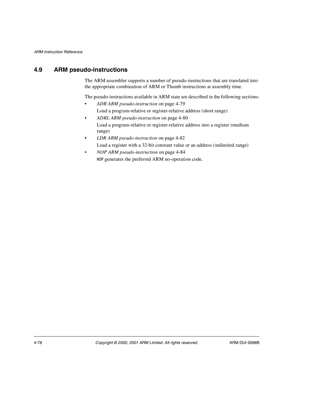 ARM VERSION 1.2 manual ARM pseudo-instructions, ADR ARM pseudo-instructionon, Adrl ARM pseudo-instructionon 